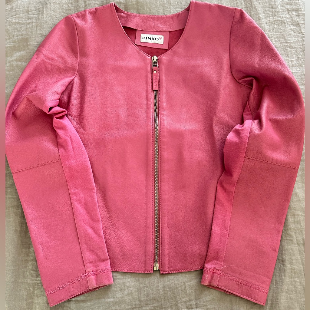 Pinko Genuine Leather Jacket For Girls Size L Pink Leather Jacket Zipper Jacket